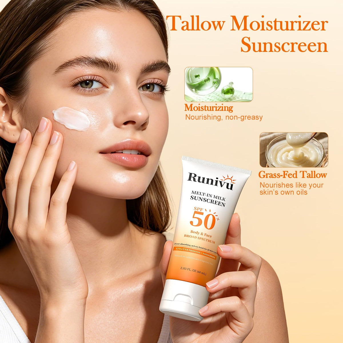 SPF 50+ Sunscreen for Face - Broad Spectrum UVA/UVB Natural Protection 2.03 Fl Oz