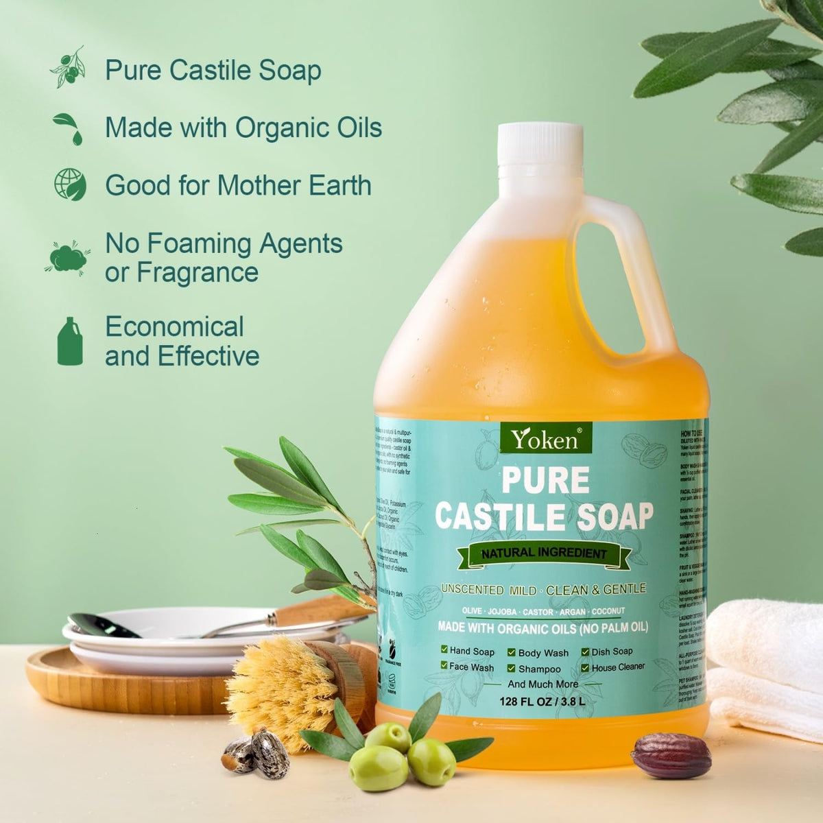 Castile Soap Liquid 1 Gallon Unscented - Versatile Vegan & Eco-Friendly Cleanser
