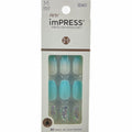 Press On Manicure Kit - Medium Gel Coffin Nails Blue White Silver Glitter