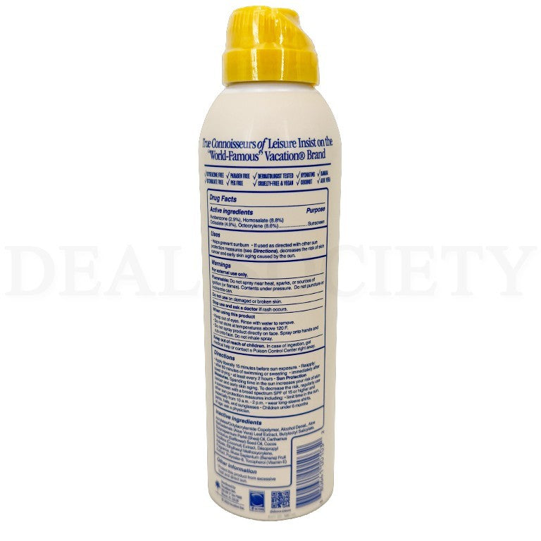 Vacation SPF 50 Sunscreen Spray Coconut Banana 6oz Lot of 2 - Water-Resistant, Broad Spectrum, Lightweight & Transparent