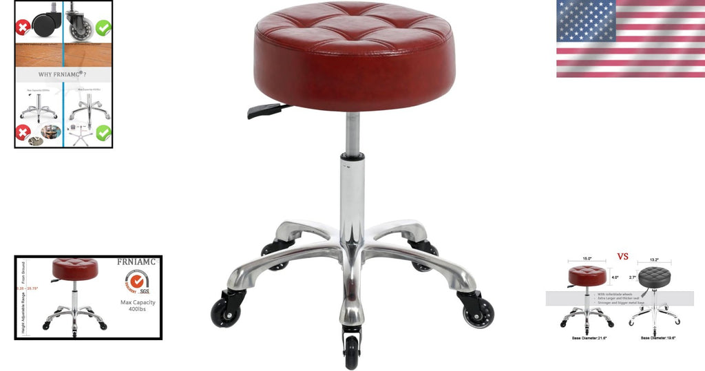 Adjustable Salon & Office Swivel Chair - Red Cinnamon, Heavy-Duty Support