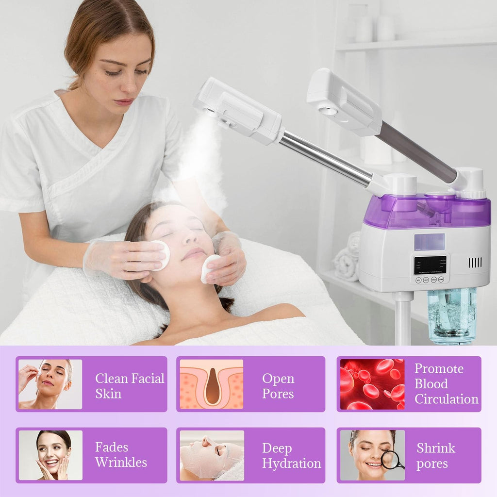 Professional 2-in-1 Facial Steamer with Double Nozzles - Purple