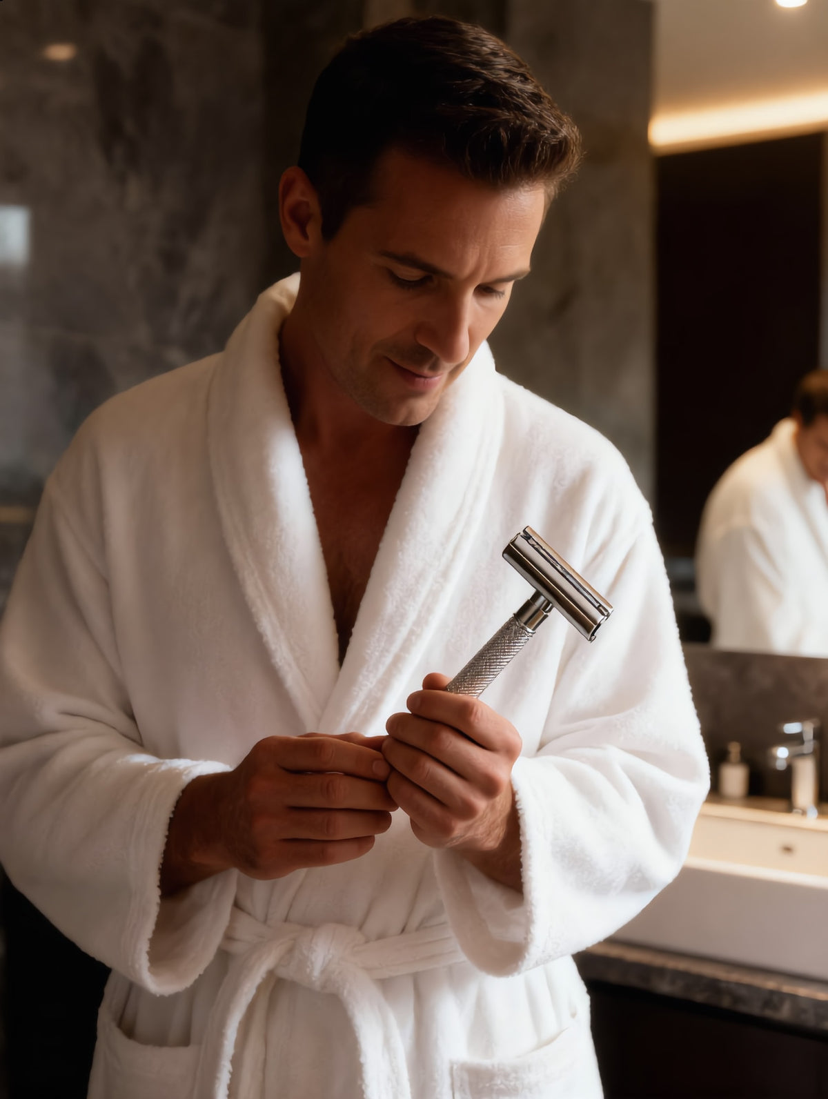 Safety Razor Double Edge with Stand & 5 Platinum Blades for Men - Close Shave