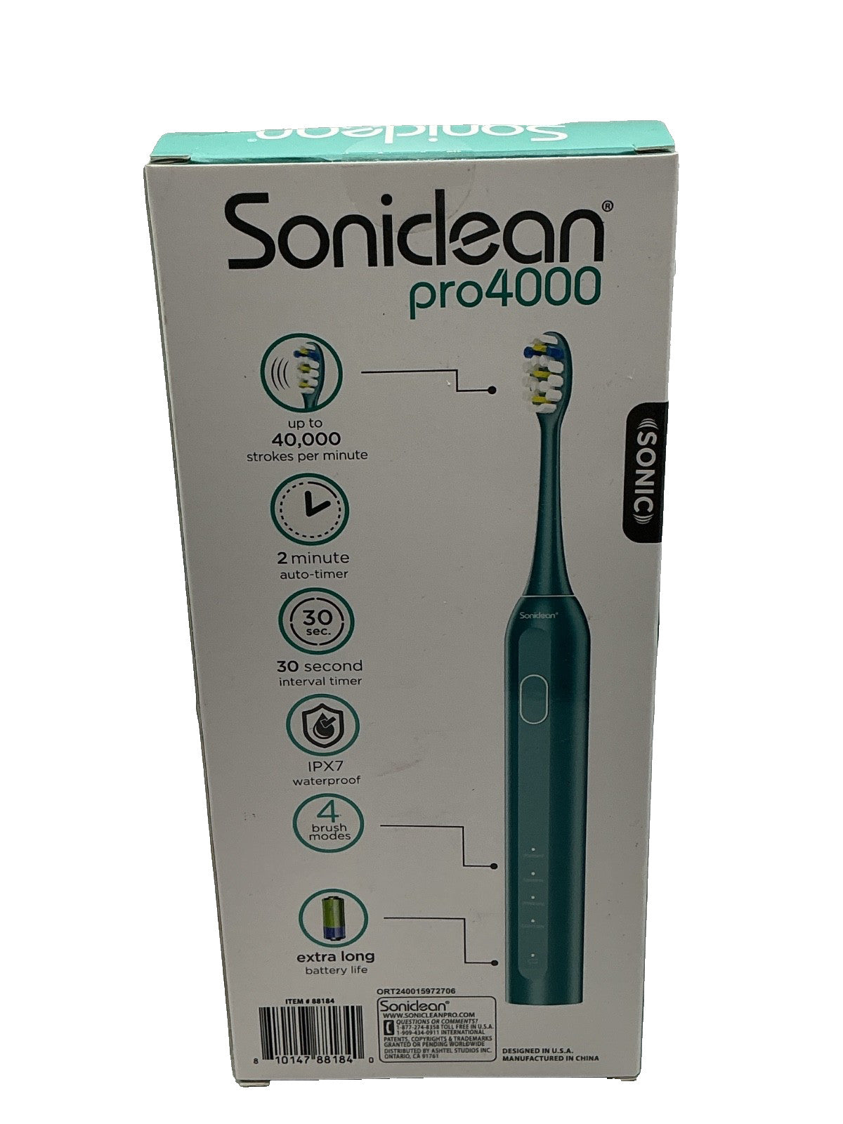 Electric Toothbrush with 4 Brush Heads - Soniclean Pro4000 Teal