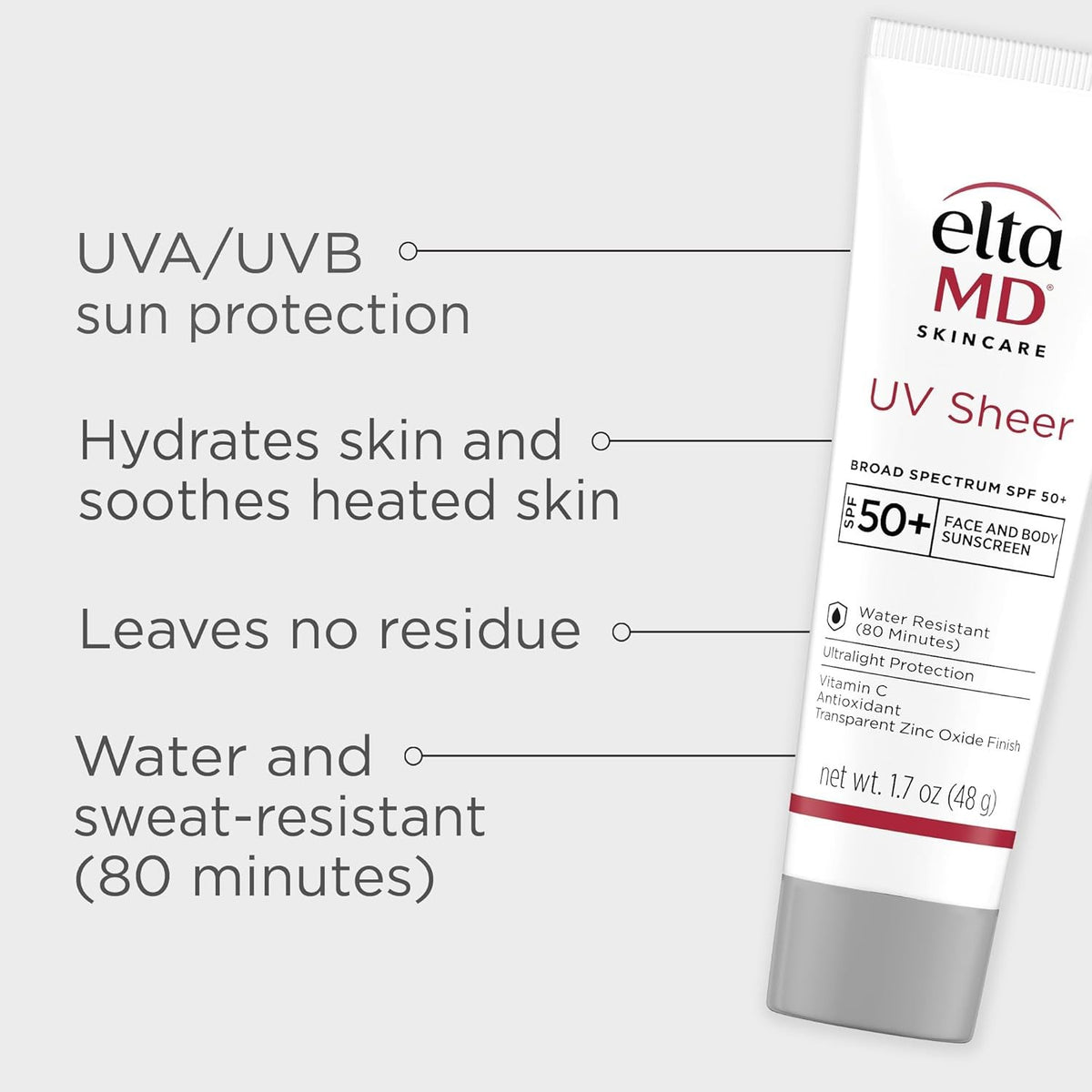 EltaMD UV Sheer SPF 50+ Sunscreen 50ml Hydrating, Water-Resistant Sun Protection