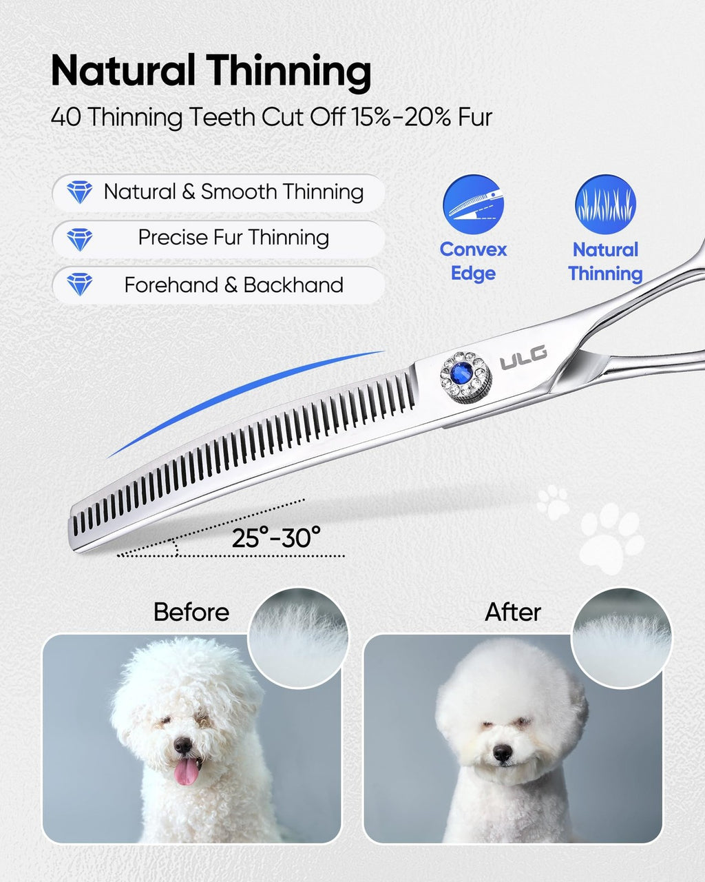 Professional Curved Thinning Dog Shears 7 Inch for Grooming, Blending & Trimming