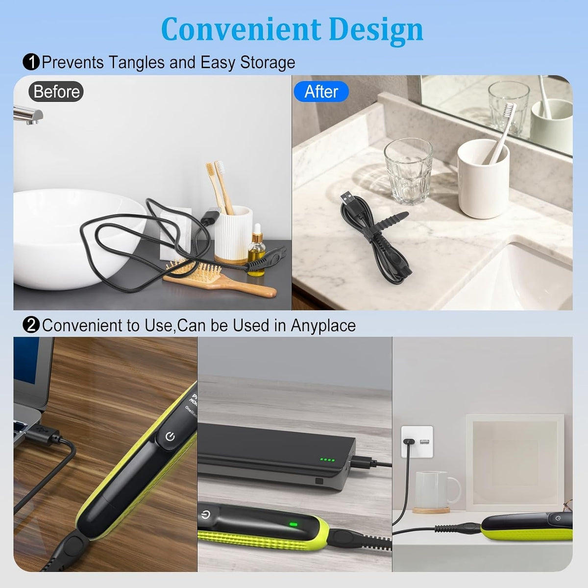 USB Charger Cord for Philips Norelco OneBlade 360 & Shavers - 3.3FT