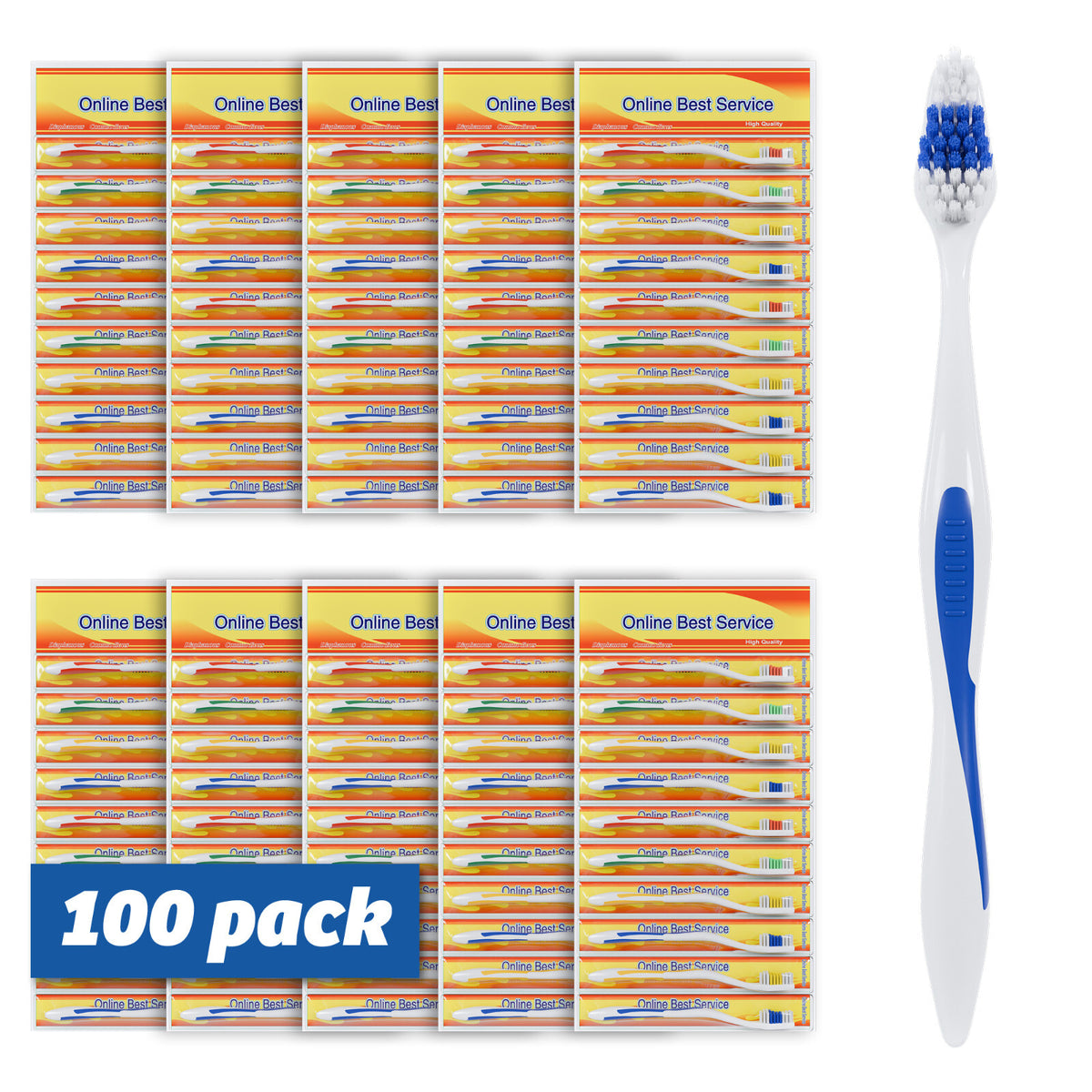 Bulk 100 Medium Soft Toothbrushes Set - Individually Wrapped, Standard Size, Disposable for Travel & Commercial Use