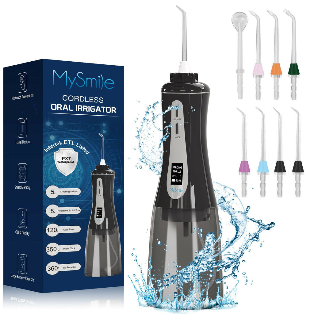 Cordless Dental Water Flosser with 8 Nozzles, Portable Oral Irrigator, 30 PSI