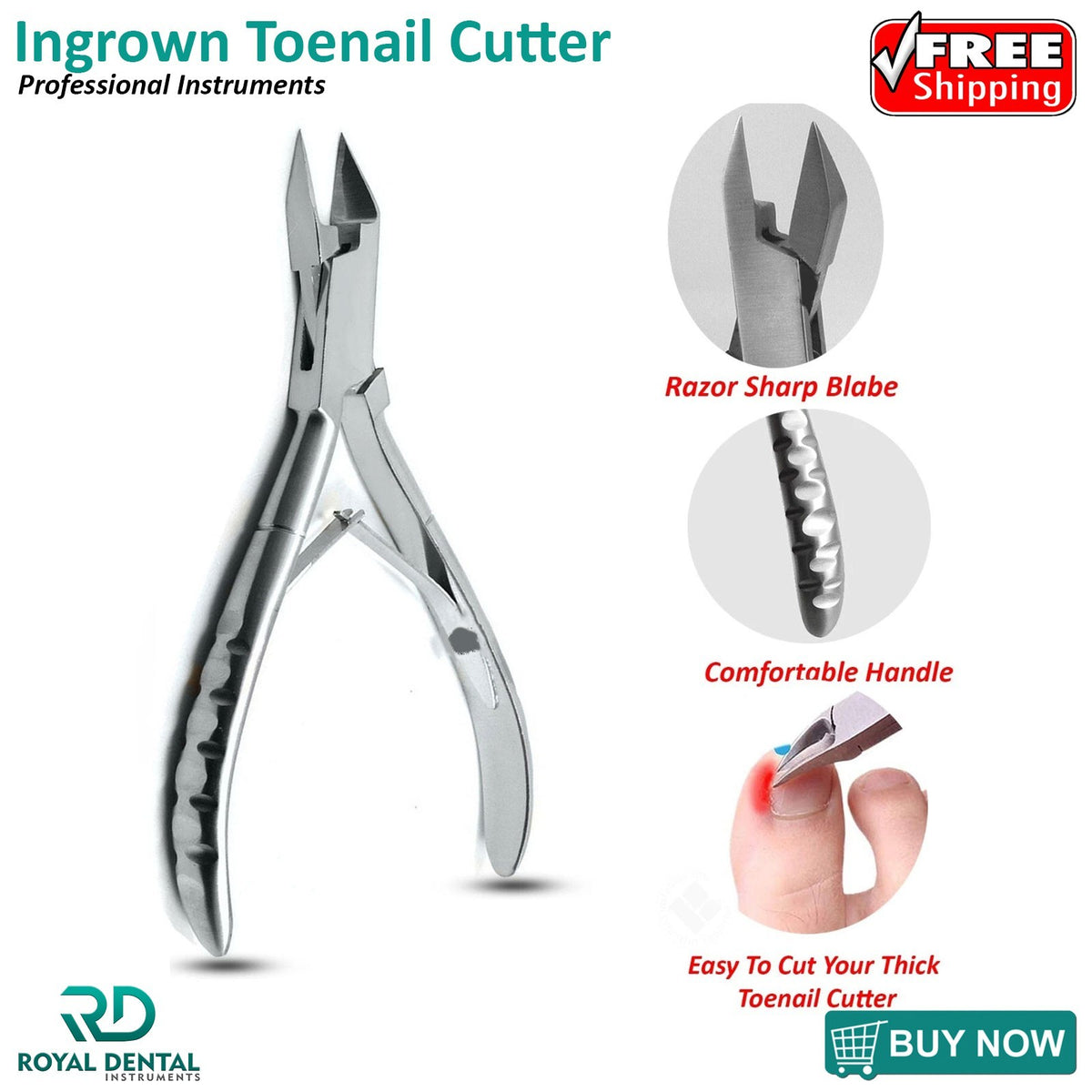 Stainless Steel Toe Nail Clipper for Ingrown and Thick Nails - Wide Jaw Cutter