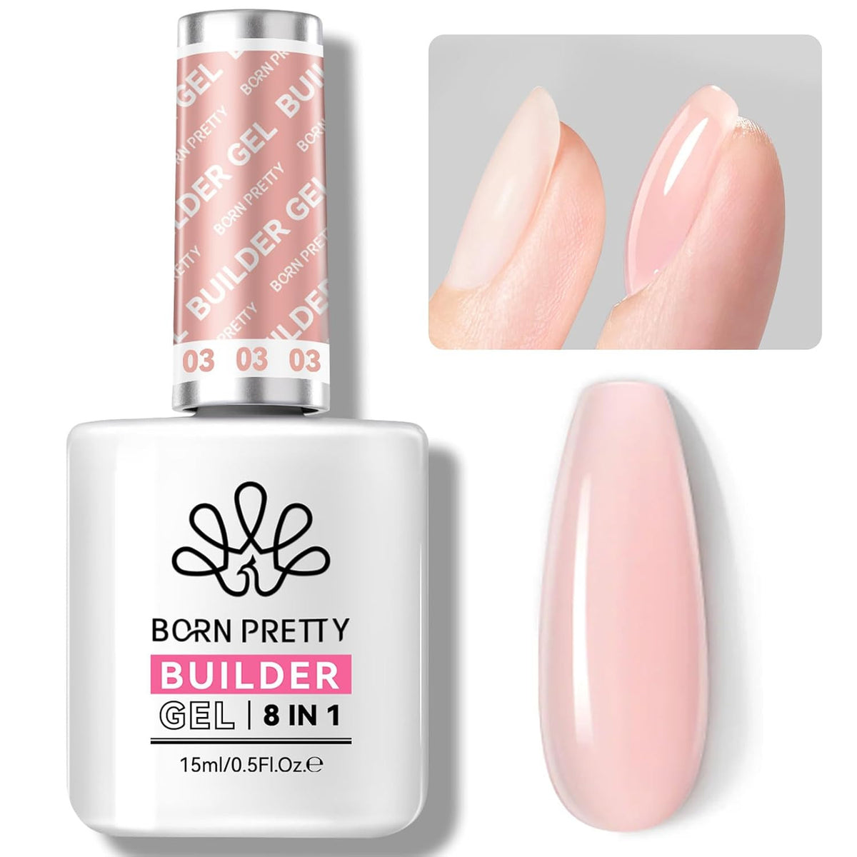 8-in-1 Builder Gel for Nails Pink Extension & Strengthening Gel 15ML