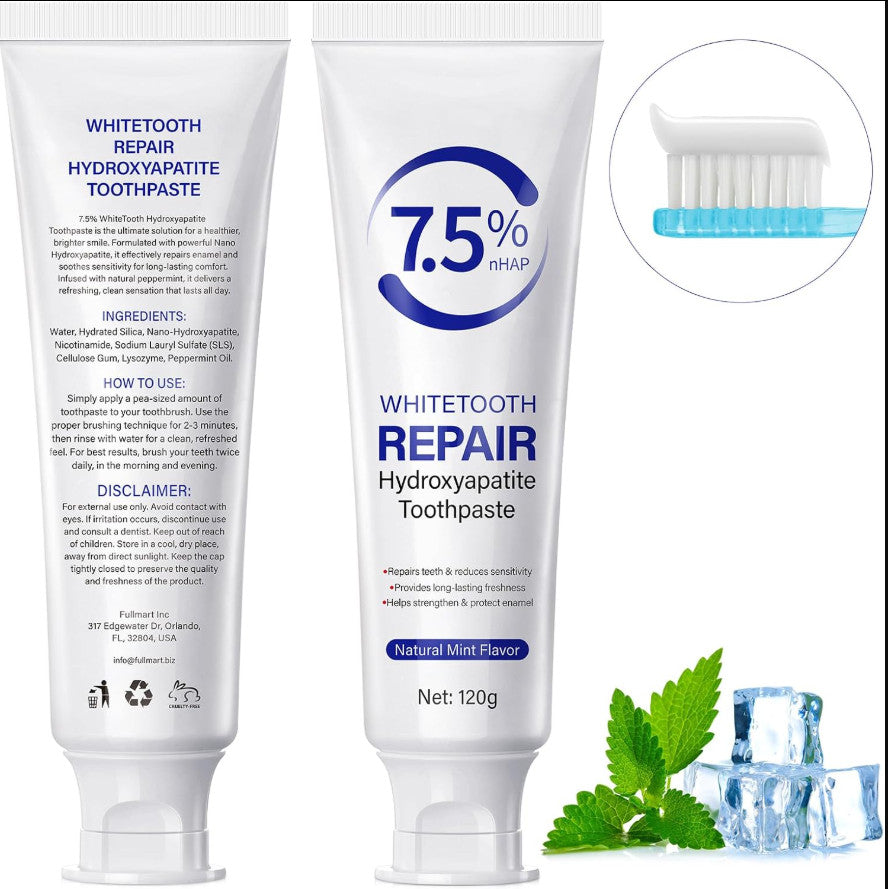 Hydroxyapatite Toothpaste for Sensitive Teeth and Stains - Fluoride-Free 120g