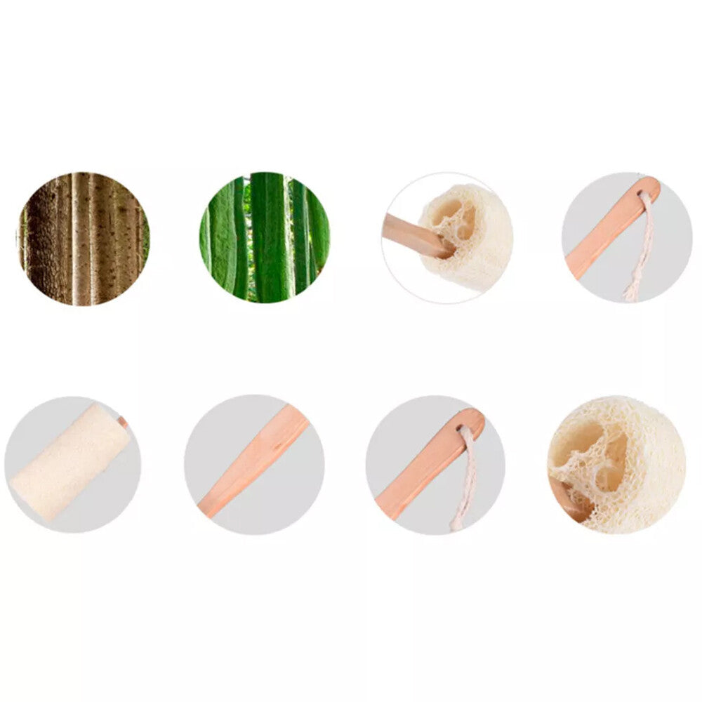 4Pcs Wooden Loofah Back Scrubber Bath Brush Exfoliating Long Handle