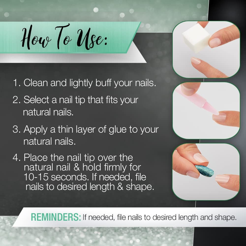Green Glitter Chrome Artificial Nails Set - Press On Fake Nails with Glue & Tools