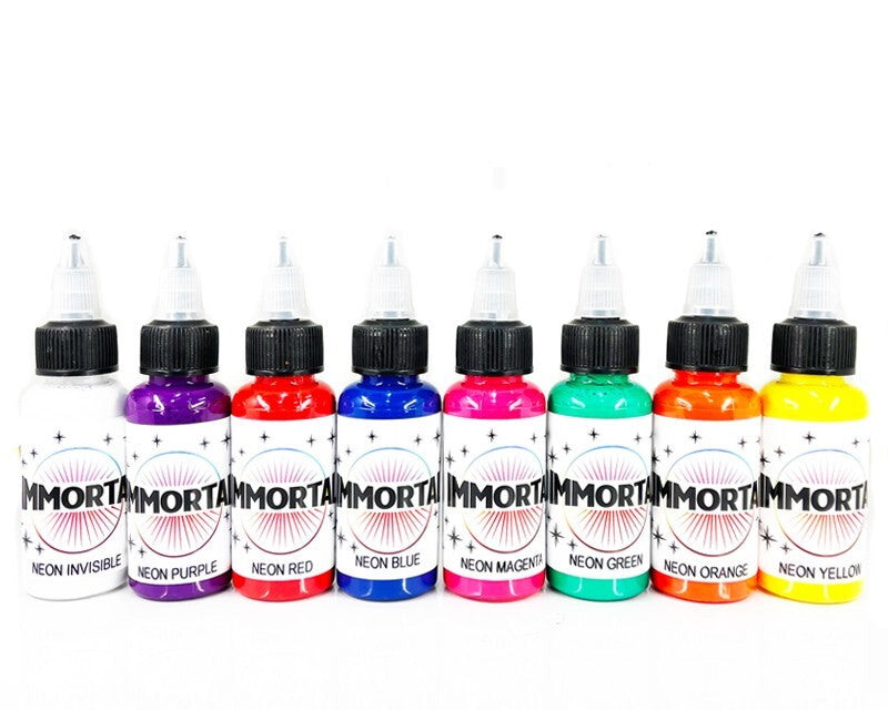 Immortal Neon 8-Color UV Tattoo Ink Set 1/2 oz - Black Light Inks