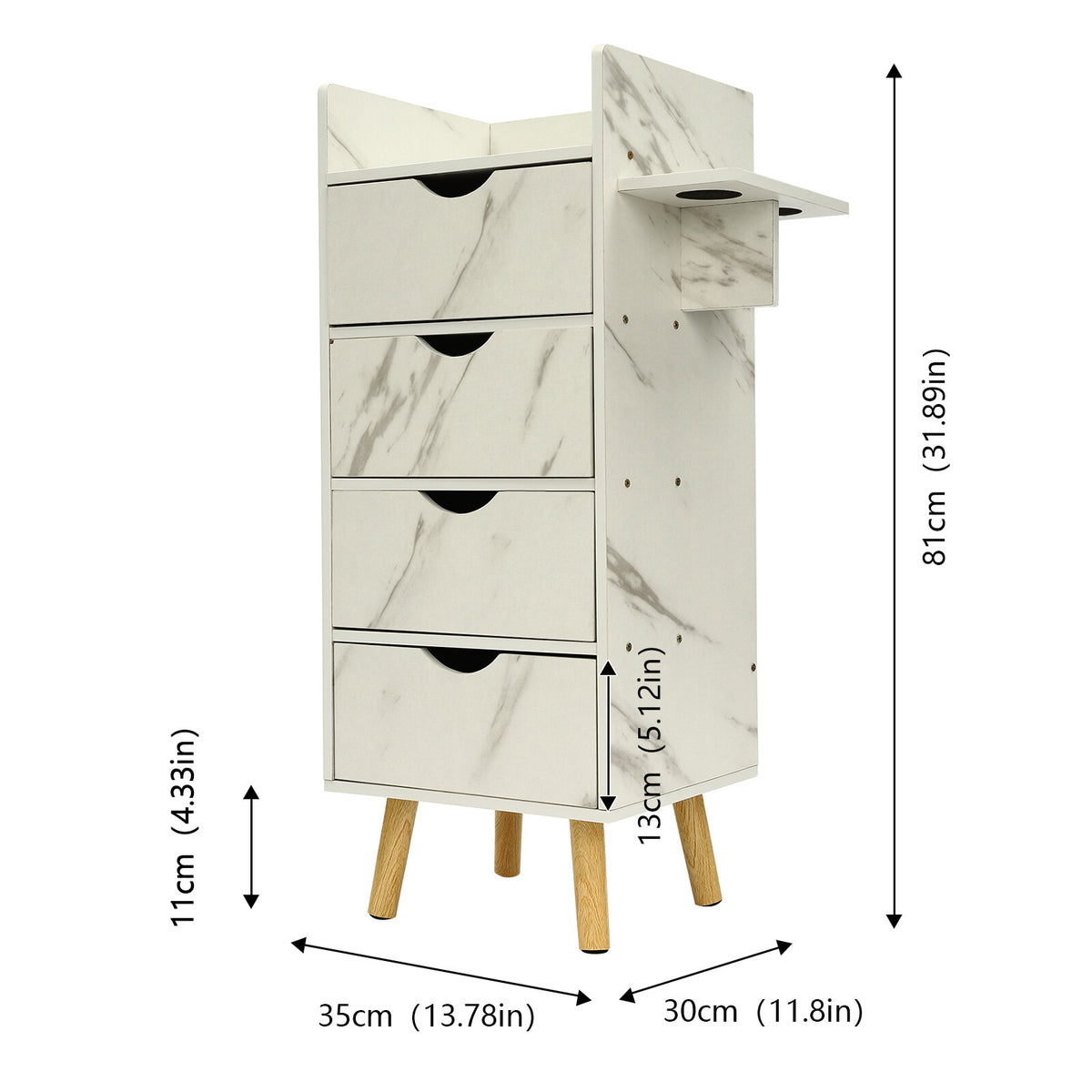 Salon Storage Cabinet with 4 Drawers and Hair Dryer Holders - Modern Barber Station
