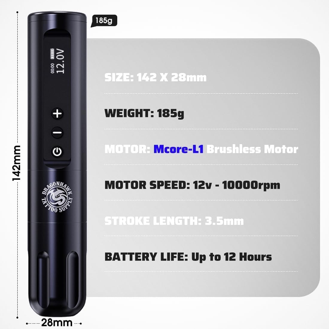 Cordless L1 Tattoo Pen Kit - Dragonhawk Professional Complete Tattoo Gun