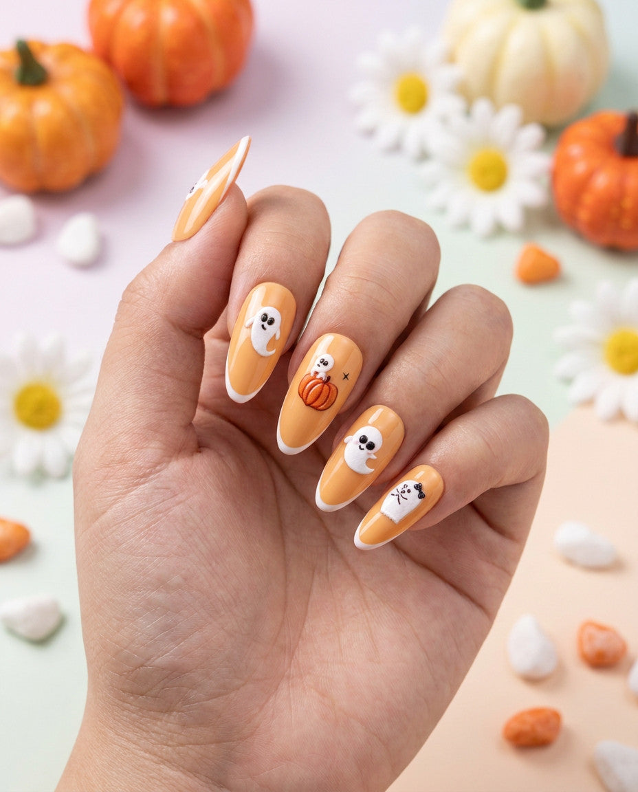 Halloween Nail Stickers Ghost Pumpkin Embossed Decals for Nail Art