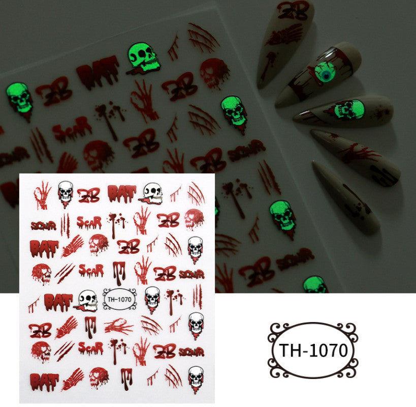 Halloween 3D Nail Stickers Decals - Ghost Manicure & Glow in Dark Designs