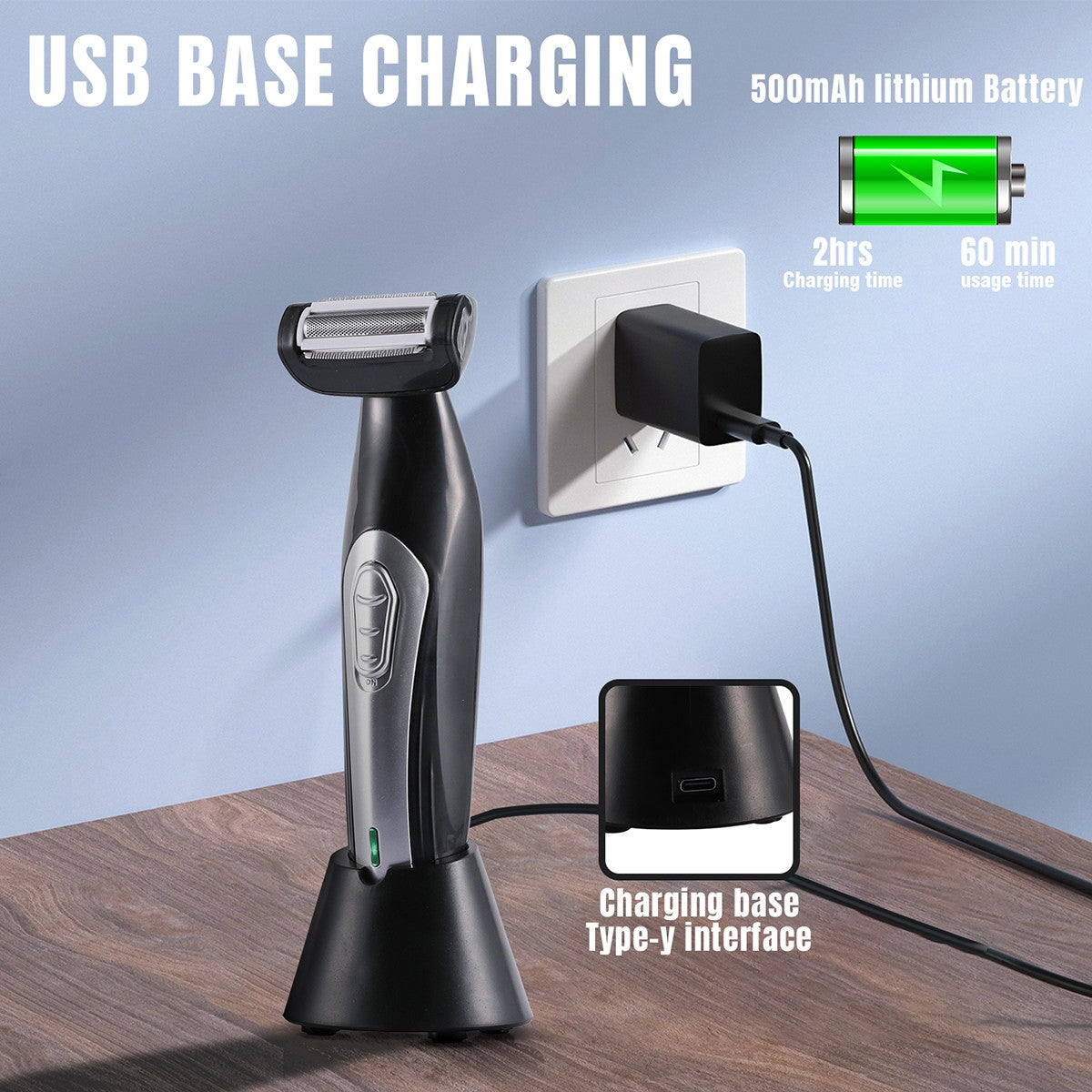 Electric Back Shaver for Men Body Grooming Trimmer with Long Handle