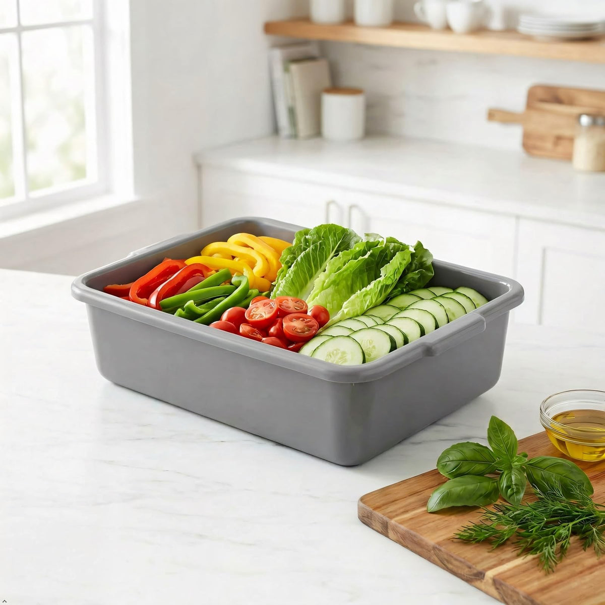 8L Plastic Bus Tubs 4-Pack with Side Handles - Commercial Storage Containers