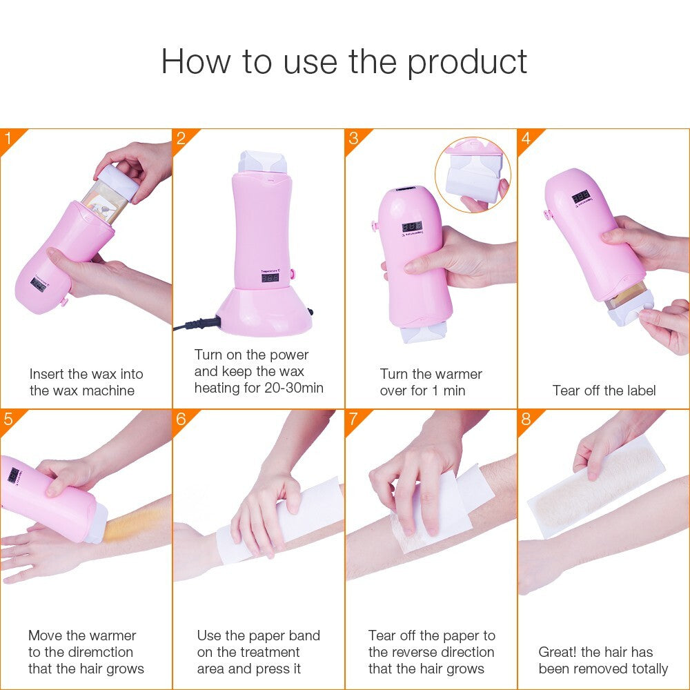 Waxing Kit with Roll-On Depilatory Wax Heater & Cartridges for Hair Removal