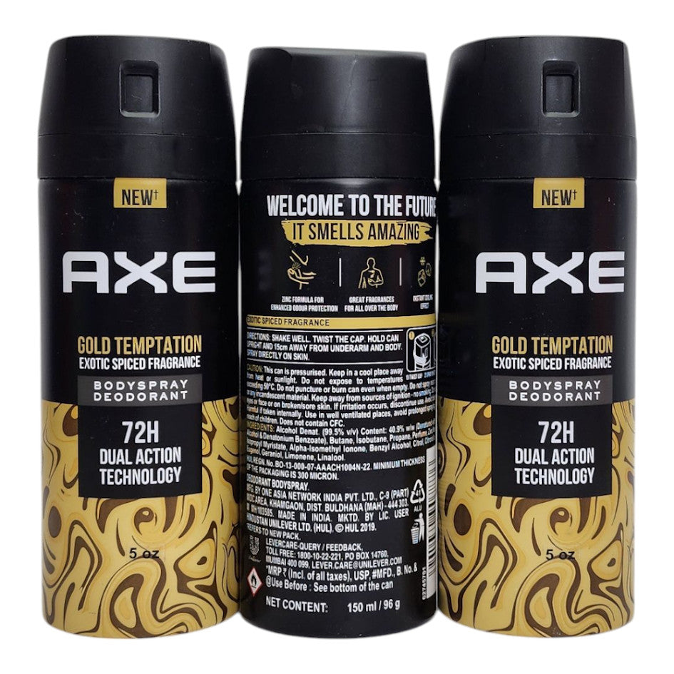 Men's Deodorant Body Spray 3 Pack - Axe Gold Temptation 150ml