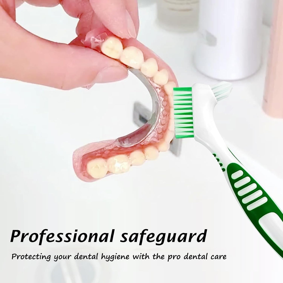 Denture Brush with Multi-Layered Bristles Anti-Slip Handle Portable Oral Care Tool