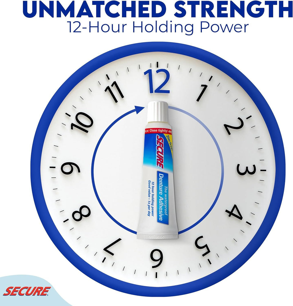 Waterproof Denture Adhesive - Zinc-Free Extra Strong Hold for Upper Dentures
