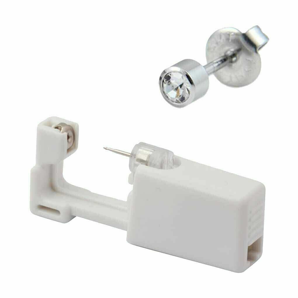 Disposable Nose Piercing Kit - Silver Ear Stud Gun, Safe One-Time Use