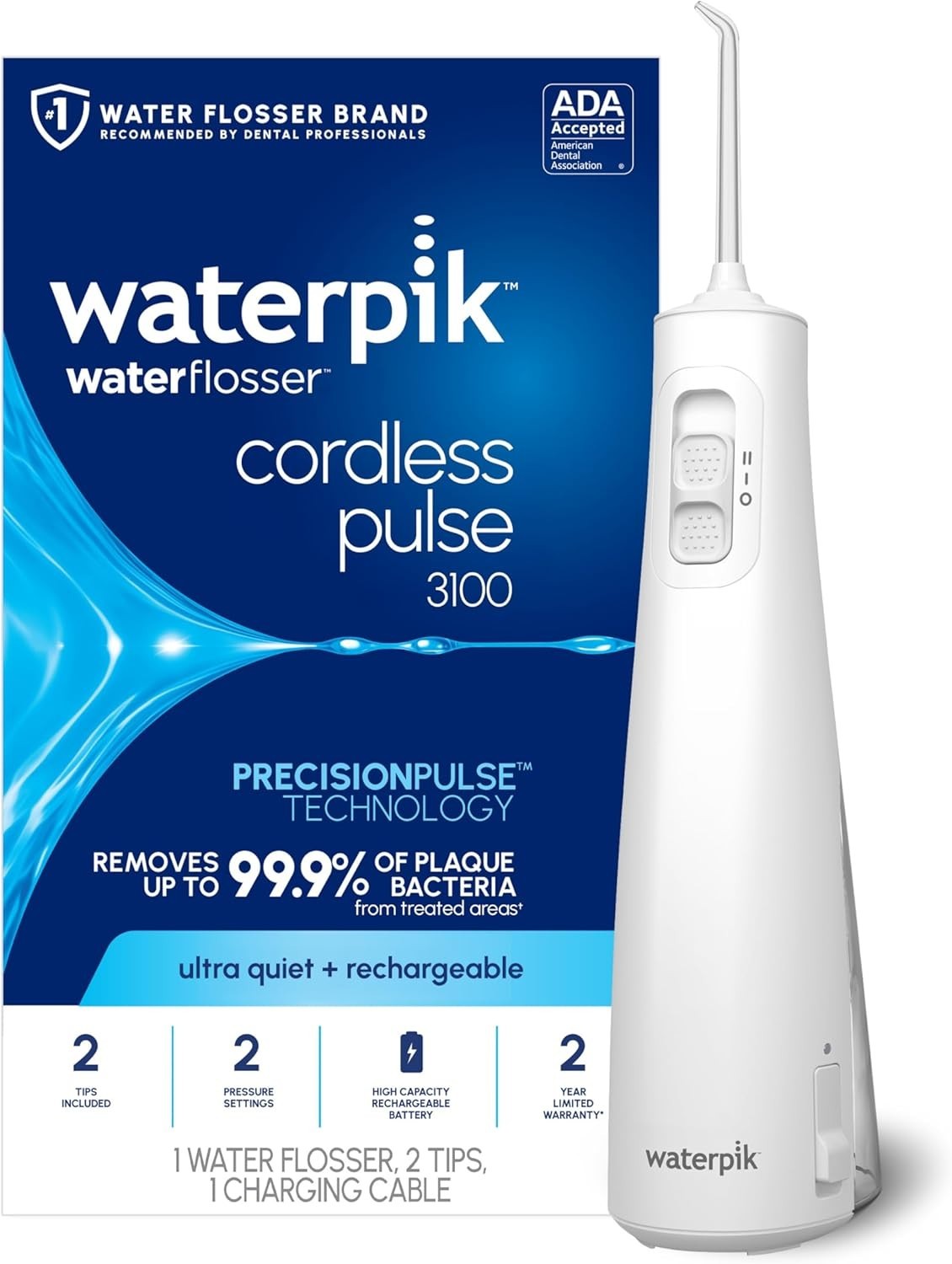 Cordless Portable Water Flosser with Tips - Rechargeable, Waterproof