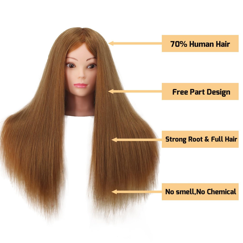 Human Hair Mannequin Head for Hair Styling - 24-26 Inch Straight Light Brown