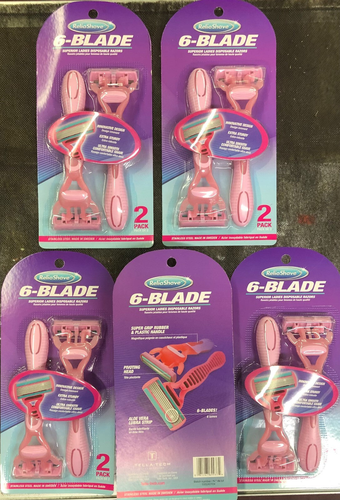 Disposable Ladies Razor Set - 6-Blade Stainless Steel Shaving Razors, 5 Pack