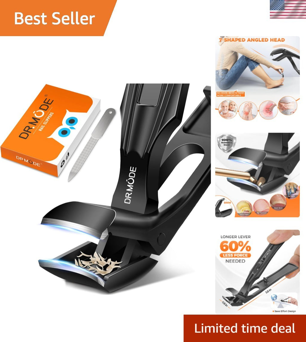 Heavy-Duty Toenail Clippers with Angled Head and Nail Catcher - Stainless Steel