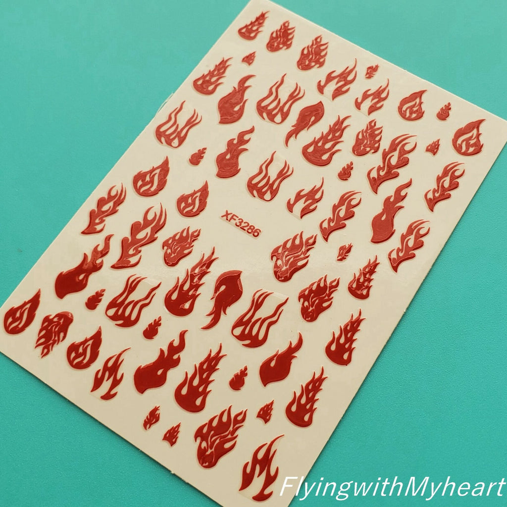 Laser Gold Fire Flame Nail Decal Stickers - Self-Adhesive Nail Art Sheets (5 Colors)
