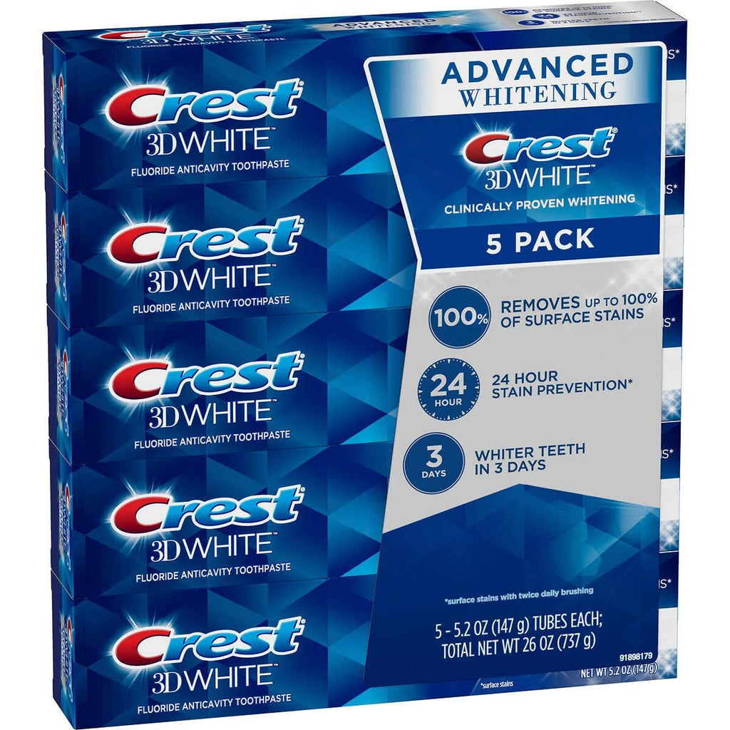 Crest 3D White Advanced Whitening Toothpaste - 5.2 oz Pack of 5