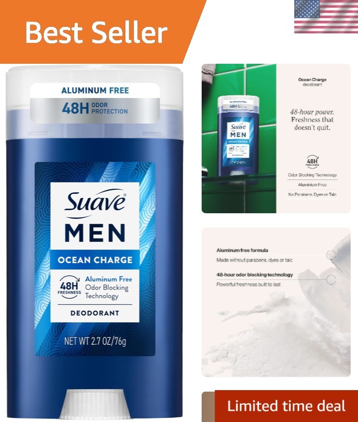 Men's Ocean Charge Aluminum-Free Deodorant Stick - 48HR Odor Protection, 2.7 oz