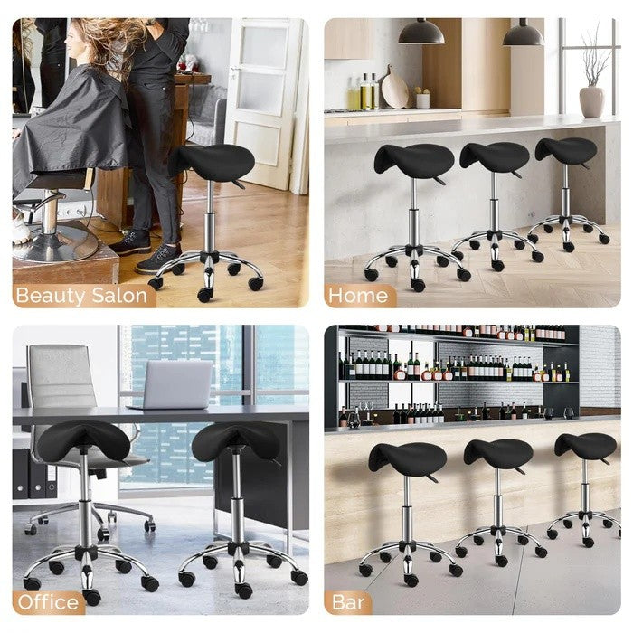 Ergonomic Saddle Stool with 360° Wheels 350 Lb Capacity for Office & Salon