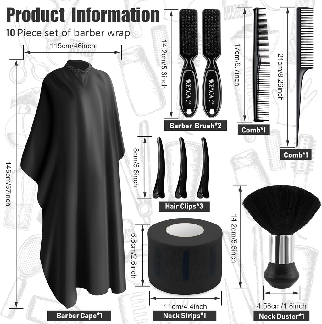 Barber Cape 10-in-1 Haircutting Kit with Neck Brush and Accessories