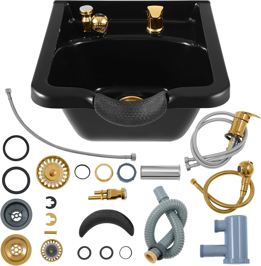 Wall Mounted Shampoo Bowl Sink with Faucet Spray & P-Trap for Salon