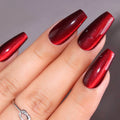 Medium Red Cat Eye Coffin Nail Tips - Full Cover Press-On Set