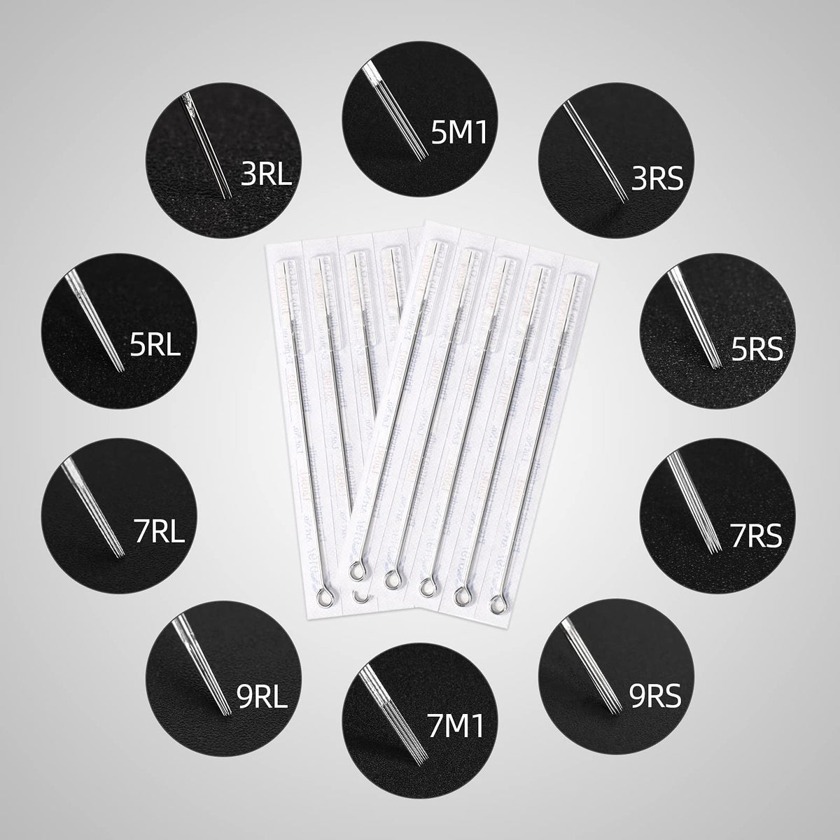 Tattoo Needles & Tips Set 100Pcs #12 Round Liner Shader Mixed RL RS M1 Silver