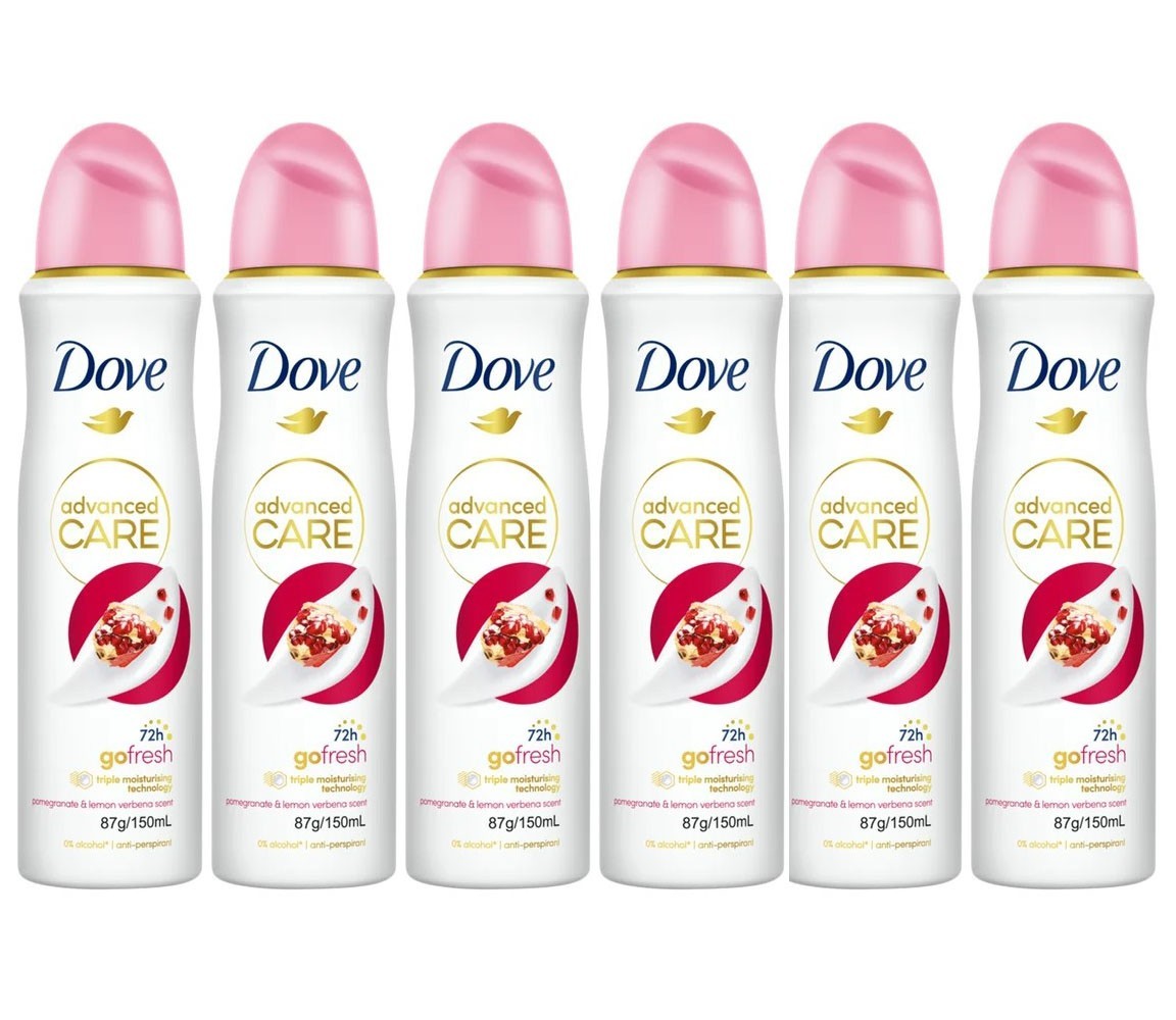 Dove Pomegranate & Lemon Antiperspirant Spray 6 Pack, 150ml - Fresh & Moisturizing