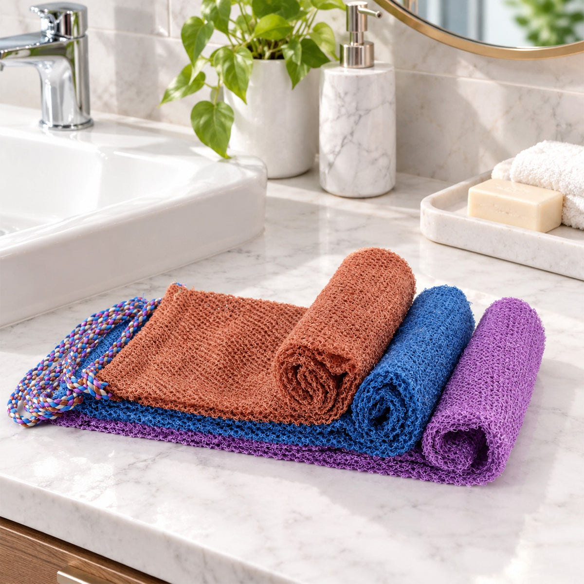 African Exfoliating Shower Net - 3 Pack Back Scrubber Towels for Deep Skin Cleansing
