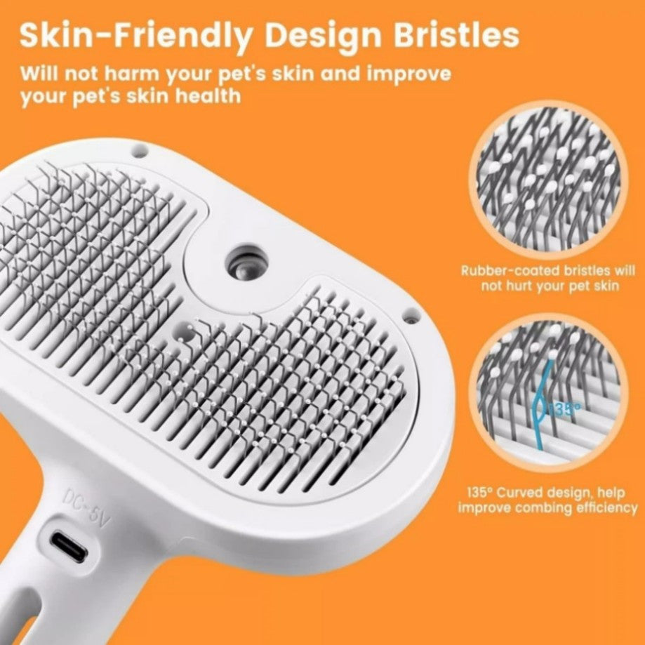 Electric Pet Steam Brush for Cats and Dogs - 3-in-1 Grooming, De-shedding & Massaging