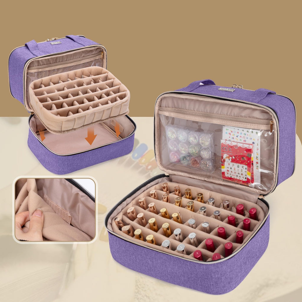 Nail Polish Storage Case Holds 40 Bottles & Nail Lamp - Purple