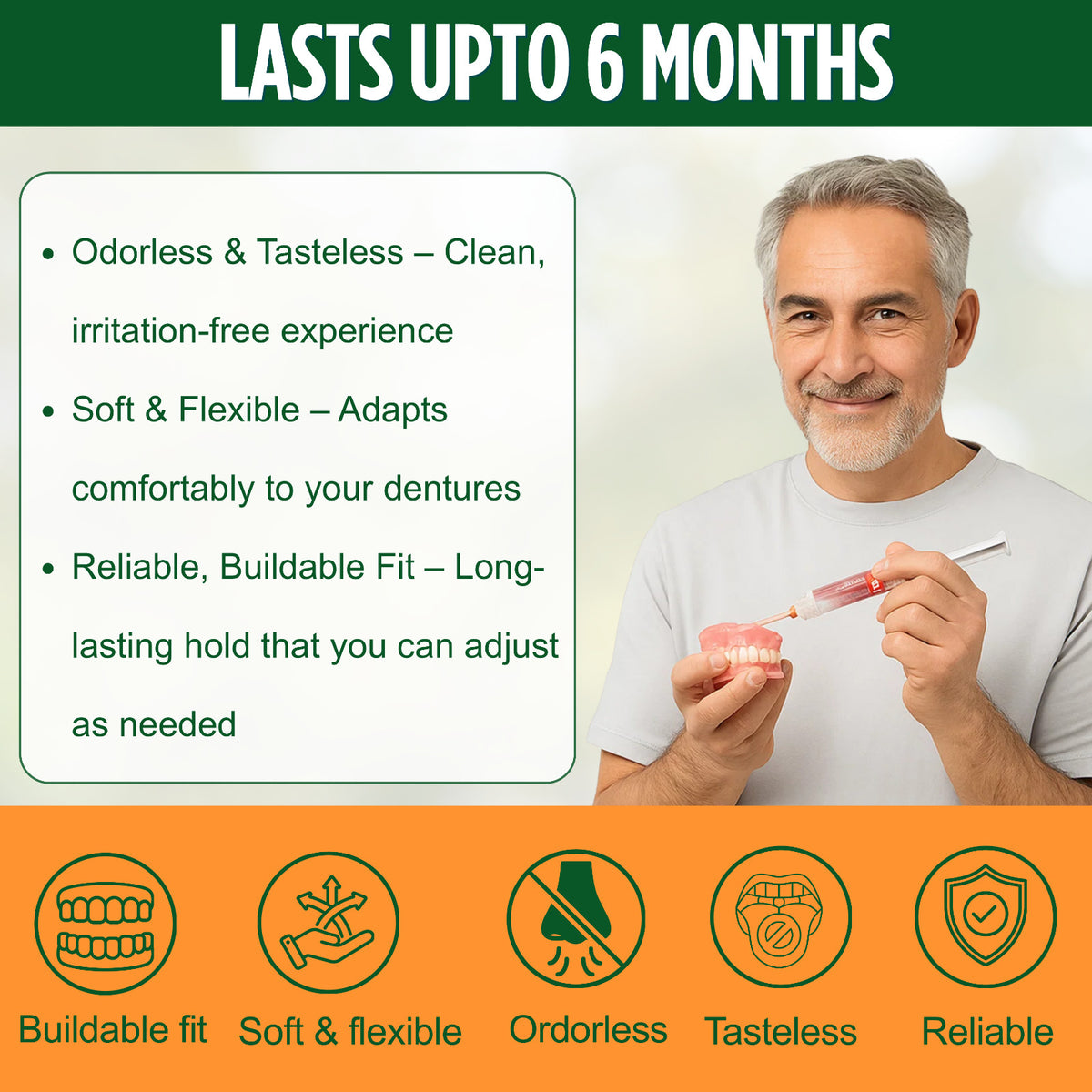 Denture Soft Reline Kit for Comfortable Fit - Long-Lasting Cushion, Easy Application