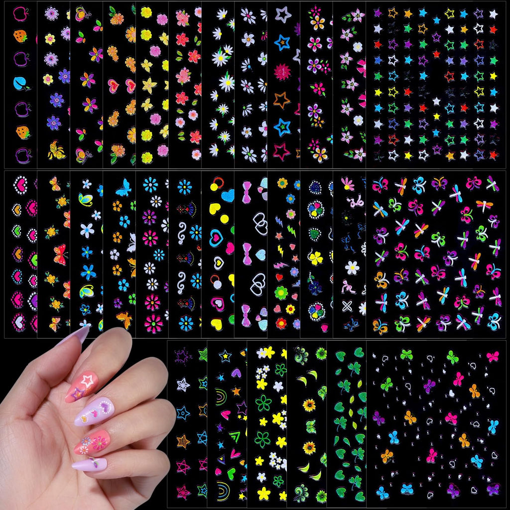 Kids Nail Stickers Set - 30 Multicolor Glitter Nail Art Decals for Girls