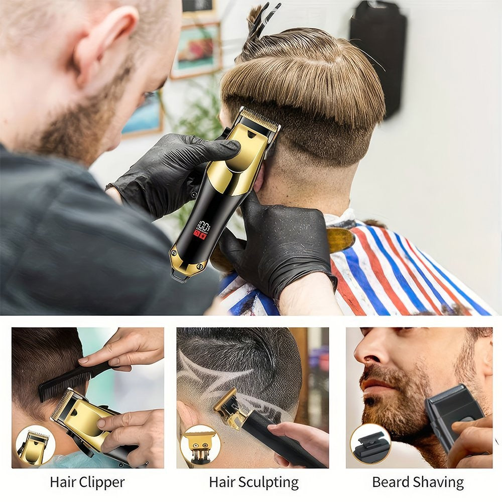 Men's Cordless Hair Cutting & Beard Trimmer Set with LED Display, 3-Piece Grooming Kit