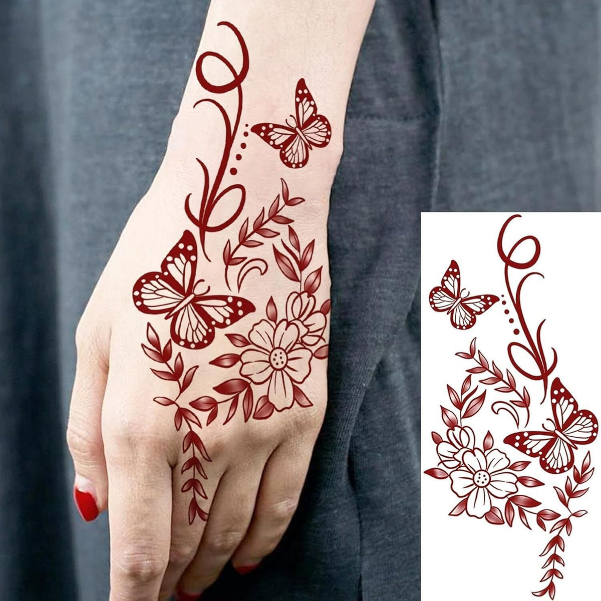 12 Sheets Butterfly Floral Temporary Tattoos for Women - Feet, Hands & Body Art